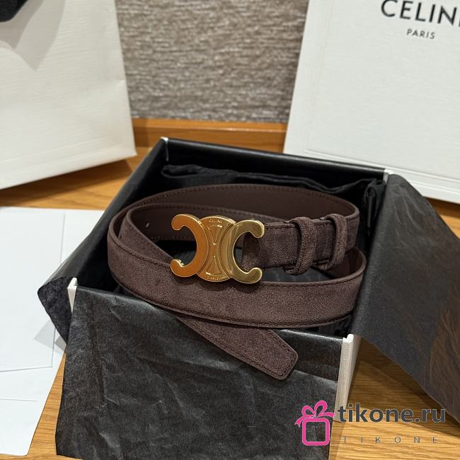Celine Medium 25mm Triomphe Belt In Suede Calfskin Dark Brown - 1