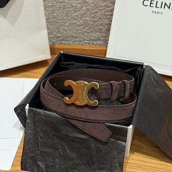 Celine Medium 25mm Triomphe Belt In Suede Calfskin Dark Brown