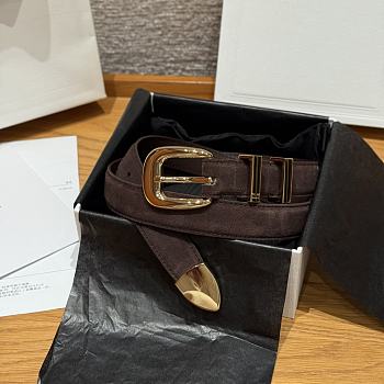 Celine Medium 25mm Western Belt In Grained Suede Calfskin Dark Brown