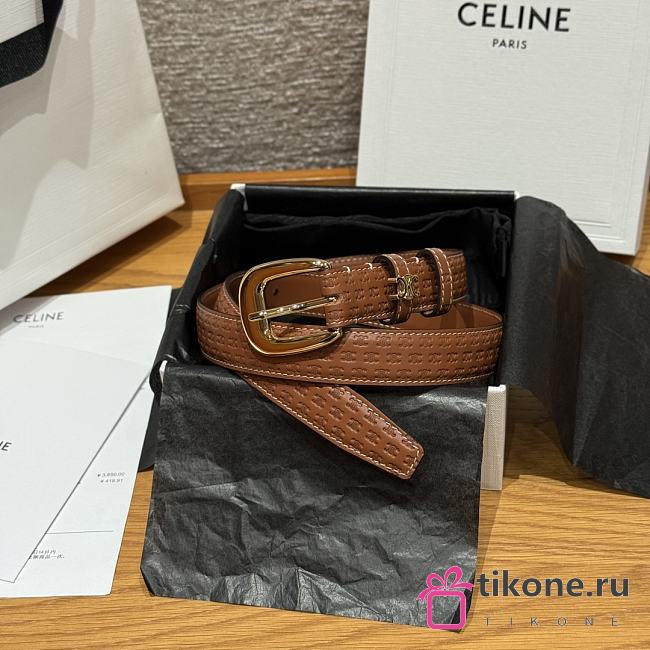 Celine Triomphe Embossed Calfskin Belt in Brown with Gold Buckle 2.5cm - 1