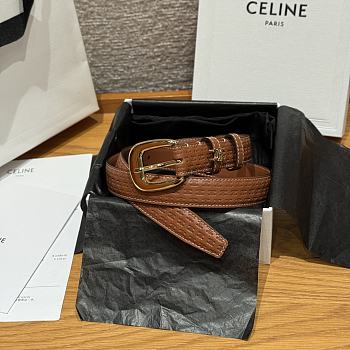 Celine Triomphe Embossed Calfskin Belt in Brown with Gold Buckle 2.5cm