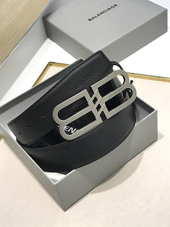 Balenciaga BB Hourglass Large Black Leather Belt Silver Hardware 3.8cm