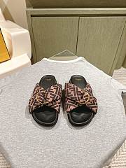 Fendi Brown FF Satin Slides - 1