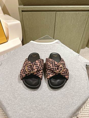 Fendi Brown FF Satin Slides