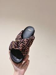 Fendi Brown FF Satin Slides - 3