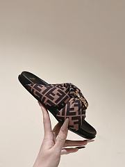 Fendi Brown FF Satin Slides - 5