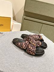 Fendi Brown FF Satin Slides - 6