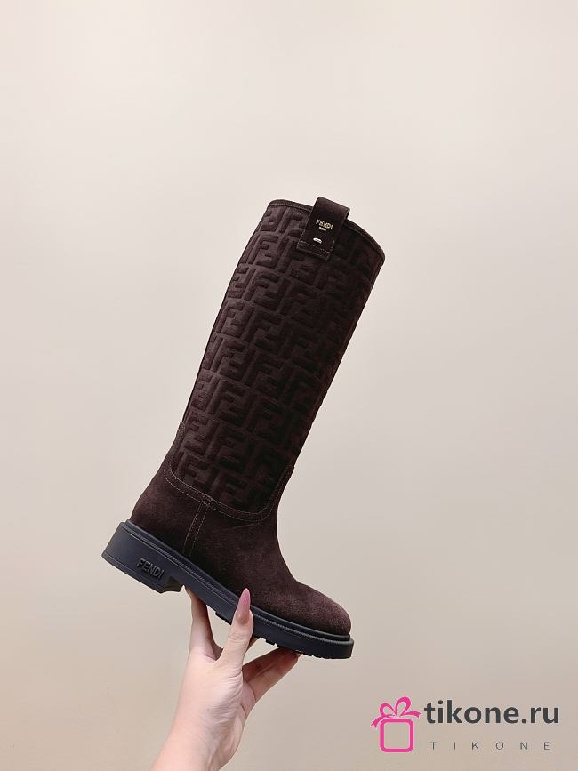 Fendi Filo Dark Brown Suede Boots - 1