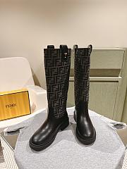Fendi Filo Black Leather And FF Fabric Boots - 3