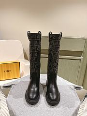 Fendi Filo Black Leather And FF Fabric Boots - 2