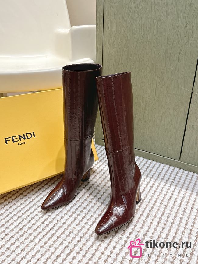 Fendi Arco Brown Hagfish Leather Boots 9.5cm - 1