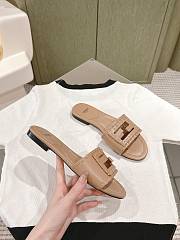 Baguette Beige Leather Slides - 6