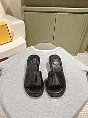Fendi FF Baguette Motif Wide-Band Slides Black Raffia - 2