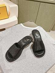 Fendi FF Baguette Motif Wide-Band Slides Black Raffia - 3