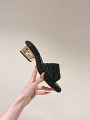 Fendi FF Baguette Motif Wide-Band Slides Black Raffia - 4