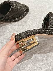 Fendi FF Baguette Motif Wide-Band Slides Black Raffia - 6
