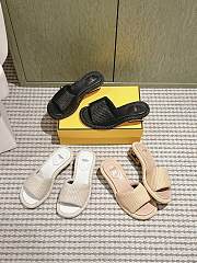 Fendi FF Baguette Motif Wide-Band Slides Black/ Beige/ White Raffia - 1