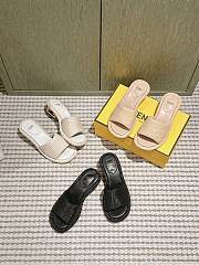 Fendi FF Baguette Motif Wide-Band Slides Black/ Beige/ White Raffia - 4