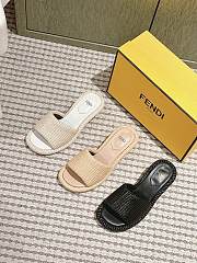 Fendi FF Baguette Motif Wide-Band Slides Black/ Beige/ White Raffia - 2
