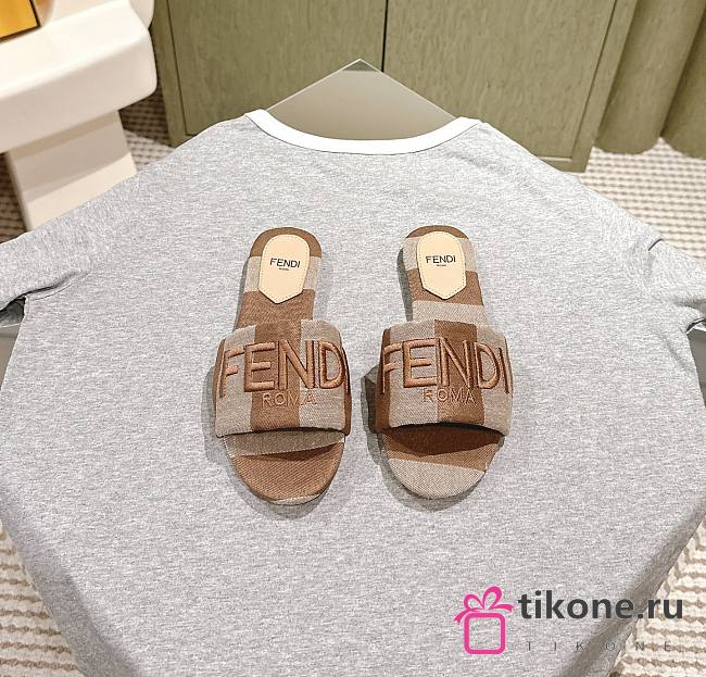 Fendi Sunshine Dove Grey Denim-Effect Jacquard Slides - 1