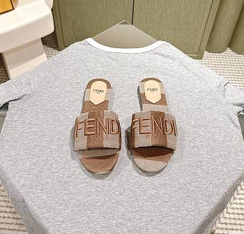 Fendi Sunshine Dove Grey Denim-Effect Jacquard Slides