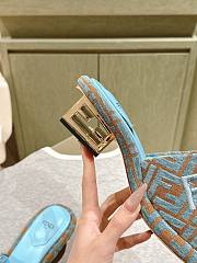 Fendi FF Baguette Motif Wide-Band Slides Light Blue FF Fabric - 2