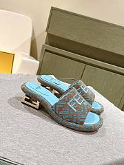 Fendi FF Baguette Motif Wide-Band Slides Light Blue FF Fabric - 5
