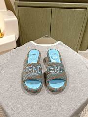 Fendi FF Baguette Motif Wide-Band Slides Light Blue FF Fabric - 4