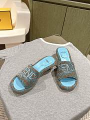 Fendi FF Baguette Motif Wide-Band Slides Light Blue FF Fabric - 3