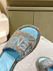 Fendi FF Baguette Motif Wide-Band Slides Light Blue FF Fabric - 6