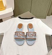 Fendi Blue/Brown Denim and Leather Signature Flat Slides - 1