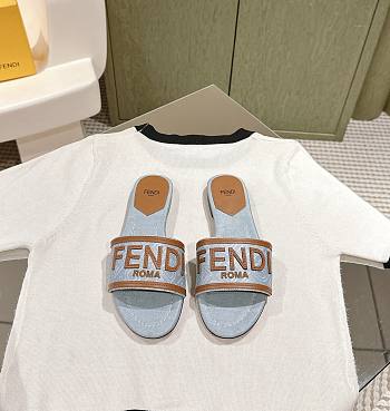 Fendi Blue/Brown Denim and Leather Signature Flat Slides