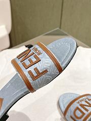 Fendi Blue/Brown Denim and Leather Signature Flat Slides - 2