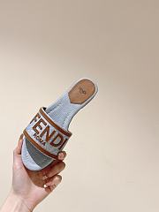 Fendi Blue/Brown Denim and Leather Signature Flat Slides - 4