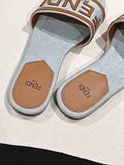Fendi Blue/Brown Denim and Leather Signature Flat Slides - 5