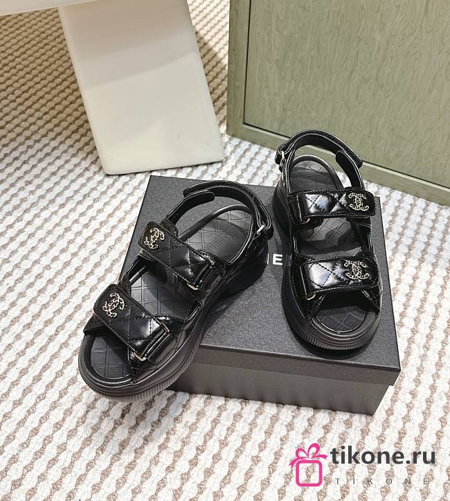 Chanel Sandals Shiny Calfskin Black 55mm - 1