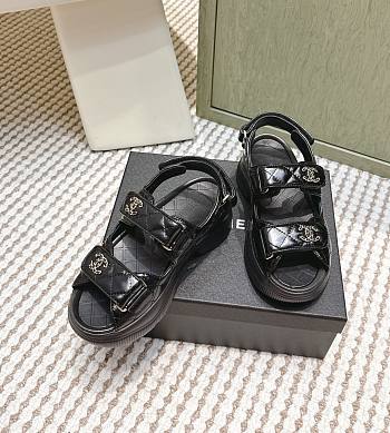 Chanel Sandals Shiny Calfskin Black 55mm