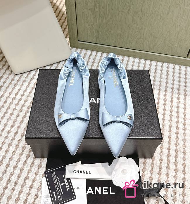 Chanel 25 Ballet Flats Silk Satin Blue - 1