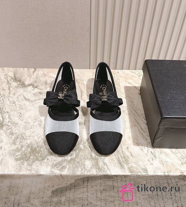 Chanel Mary Janes Mesh & Grosgrain White & Black  - 1