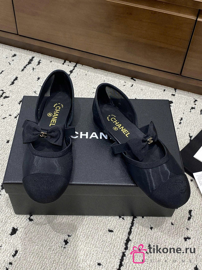 Chanel Mary Janes Mesh & Grosgrain Black - 1