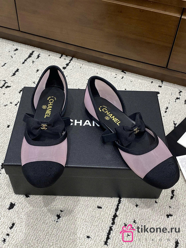 Chanel Mary Janes Mesh & Grosgrain Light Pink & Black - 1