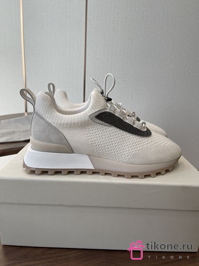 Brunello Cucinelli Wool Knit And Semi-Polished Calfskin Runners With Warm Inner Lining White 22481 - 1