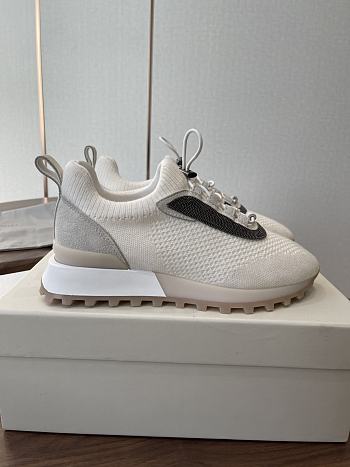 Brunello Cucinelli Wool Knit And Semi-Polished Calfskin Runners With Warm Inner Lining White 22481