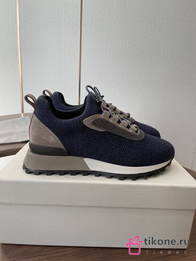 Brunello Cucinelli Wool Knit And Semi-Polished Calfskin Runners With Warm Inner Lining 22482 - 1