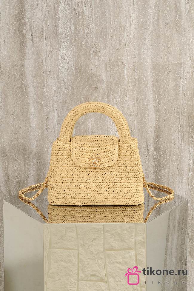 Chanel Mini Shopping Bag Braided Raffia & Gold Tone Metal Beige - 19x13x7cm - 1