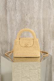 Chanel Mini Shopping Bag Braided Raffia & Gold Tone Metal Beige - 19x13x7cm - 2