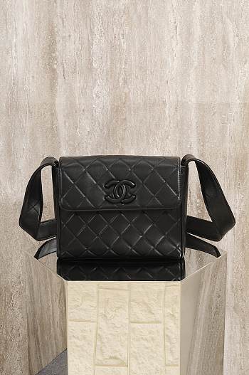 Chanel Vintage CC Logo Flap Bag with Strap Black - 23x18x6cm