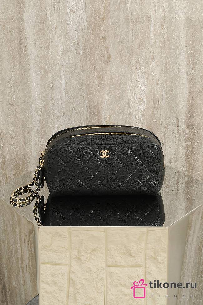 Chanel Small Caviar Leather Toiletry Pouch Black - 18x9x9cm - 1