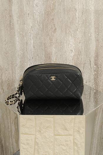 Chanel Small Caviar Leather Toiletry Pouch Black - 18x9x9cm