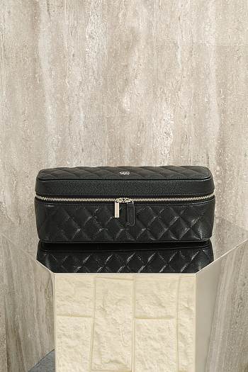Chanel Zip Around Jewelry Case Quilted Caviar Mini Black - 26x10x7cm